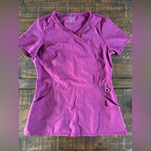 Cherokee Infinity Wrap Neck Scrub Top Women’s Xs Maroon 4 Pocket